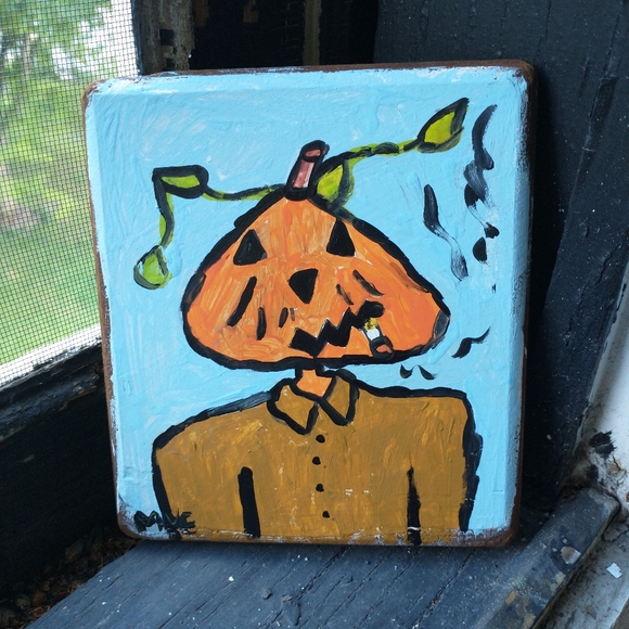 Pumpkin Head Smoking Painting